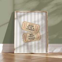 Trendy Nursery Wall Art , Personalized Gifts For Cowboy, Cowgirl, My First Rodeo Girl, Boy, Stub Tickets, Born in 2026, Western Decor Prints - thumbnail 1