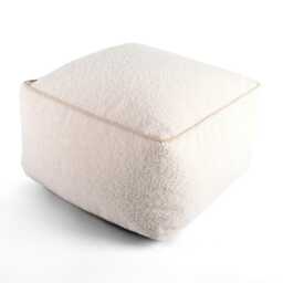 Cream Teddy Boucle Square Footstool Living Room Ottoman Pouffe - 45cm - thumbnail 2