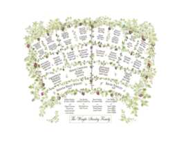 Printed Personalised Family Fan Chart Of Ancestors & Descendants Showing Genealogy in A Grapevine Watercolour Artwork. Fully Customised - thumbnail 1