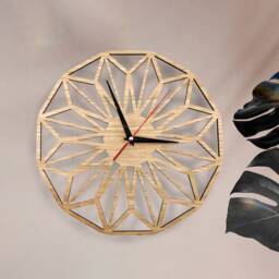 Laser Cut Geometric Flower Wall Clock Rustic Oak/Walnut Art, Retro Home Decor - thumbnail 2