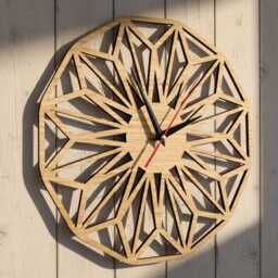 Laser Cut Geometric Flower Wall Clock Rustic Oak/Walnut Art, Retro Home Decor - thumbnail 3