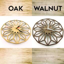 Laser Cut Geometric Flower Wall Clock Rustic Oak/Walnut Art, Retro Home Decor - thumbnail 4