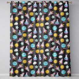 Cute Kawaii Space Rocket Planet Globe Sun Star Dark Seamless Pattern Readymade Eyelet Ring Top Thermal 100% Blackout Curtains - thumbnail 2