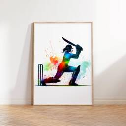 Girls Cricket Wall Art - Set Of 3 Poster Prints - Pink Watercolour Gift For Lover Women Print Artwork - thumbnail 3