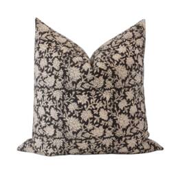 Neutral Pillow Cover Set Black Floral Block Print, Brown Handwoven, Beige Gingham - thumbnail 3