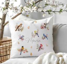 Personalised Birds Theme Cushion Elegant Soft Pillow Cover, Gift For Mother Grandma Loved One - thumbnail 1