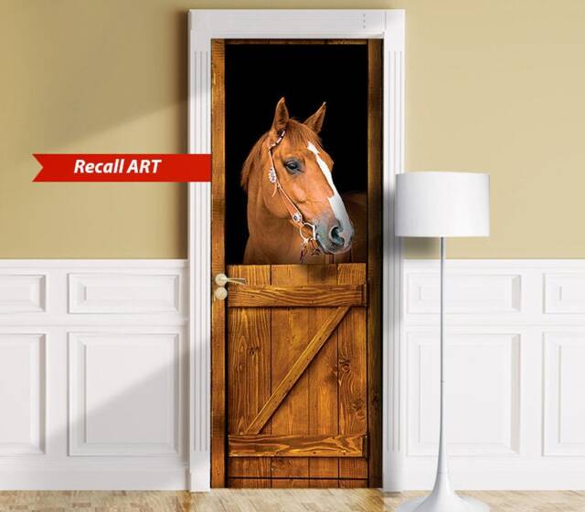 Horse in Stall - Sticker For Door, Wall Or Fridge. Peel & Stick Removable Mural, Skin, Cover, Wrap, Decal, Poster, Cling - image 1
