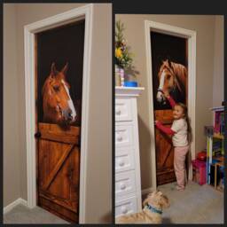 Horse in Stall - Sticker For Door, Wall Or Fridge. Peel & Stick Removable Mural, Skin, Cover, Wrap, Decal, Poster, Cling - thumbnail 2