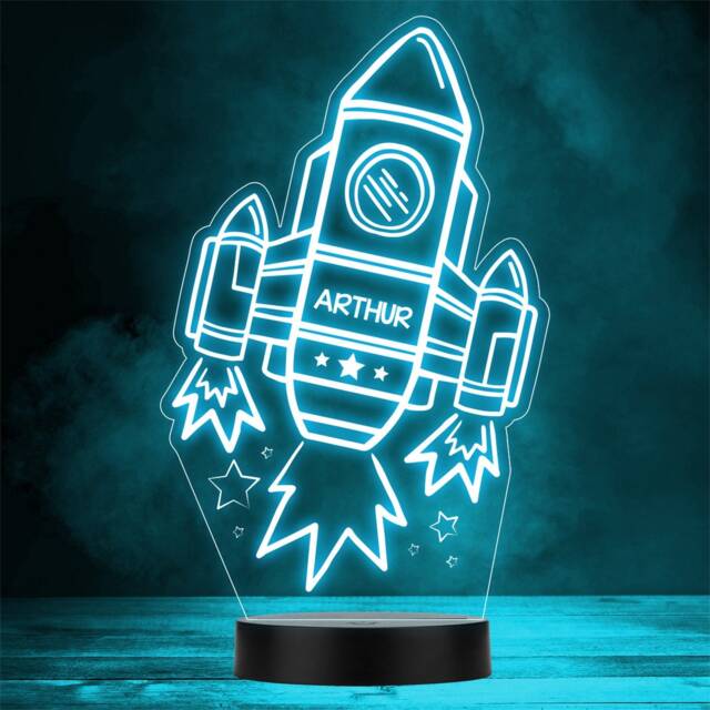 Outer Space Fan Rocket Stars Personalised Gift Any Colour Led Lamp Night Light - image 1
