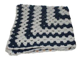 Navy & Gray Crochet Baby Blanket, Granny Square Afghan - thumbnail 1