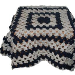 Navy & Gray Crochet Baby Blanket, Granny Square Afghan - thumbnail 4