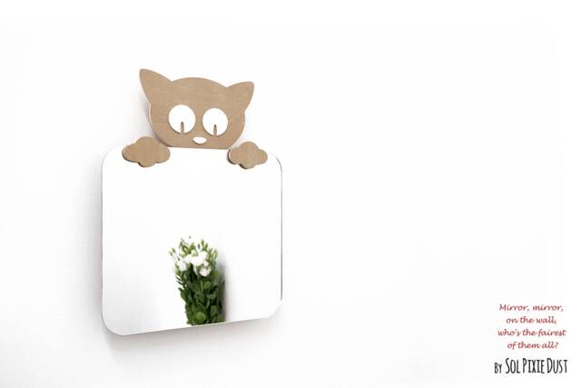 Safety Mirror Kitten With Led Light - Wall Decor Nursery Kid Wooden - image 1
