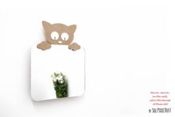 Safety Mirror Kitten With Led Light - Wall Decor Nursery Kid Wooden - thumbnail 1