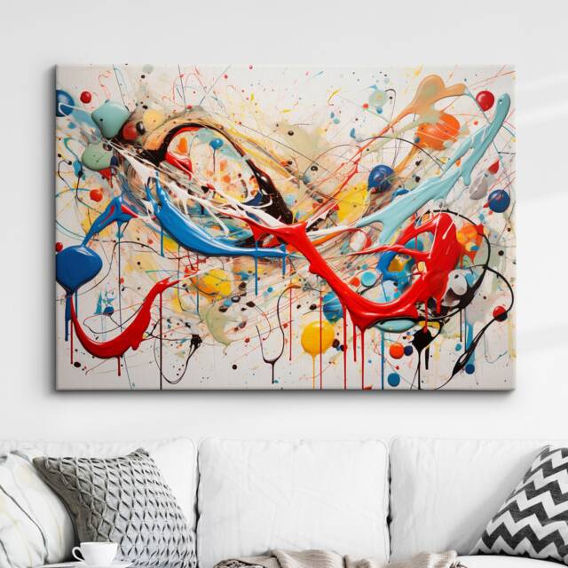 Colorful Paint Splash Abstract Oil Painting Splatter Style Wall Art, Framed Canvas Poster Print, Home Kitchen Office Room Decor, Gifts - image 1