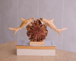 Personalized Statue, Wooden Hammerhead Shark Duo Sculpture, Couple, Coral, Hand Carved Wood Carving, Fish Figurine, Anniversary Gift