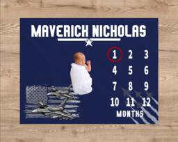 Airplane Milestone Blanket Monthly Growth Tracker Aircraft Soft Fleece Baby Shower Gift Newborn Watch Me Grow Boy - thumbnail 1