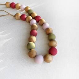 Hand-Painted Wooden Bead Curtain Tie-Backs Berry Pink & Lavender - thumbnail 2
