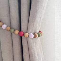 Hand-Painted Wooden Bead Curtain Tie-Backs Berry Pink & Lavender - thumbnail 4