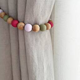 Hand-Painted Wooden Bead Curtain Tie-Backs Berry Pink & Lavender