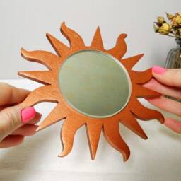 Small Gold Wavy Sun Mirror, Boho Wood Wall Decor - 6.3 Inch - thumbnail 3