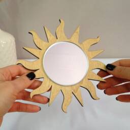Small Gold Wavy Sun Mirror, Boho Wood Wall Decor - 6.3 Inch - thumbnail 4