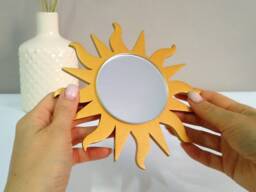 Small Gold Wavy Sun Mirror, Boho Wood Wall Decor - 6.3 Inch - thumbnail 1