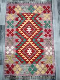 Colourful Kilim Rug, Handmade Artisan Afghan Turkish Scandinavian Navajo Bohemian Flatweave Wool Multicolour Rug 120x78 cm - thumbnail 1