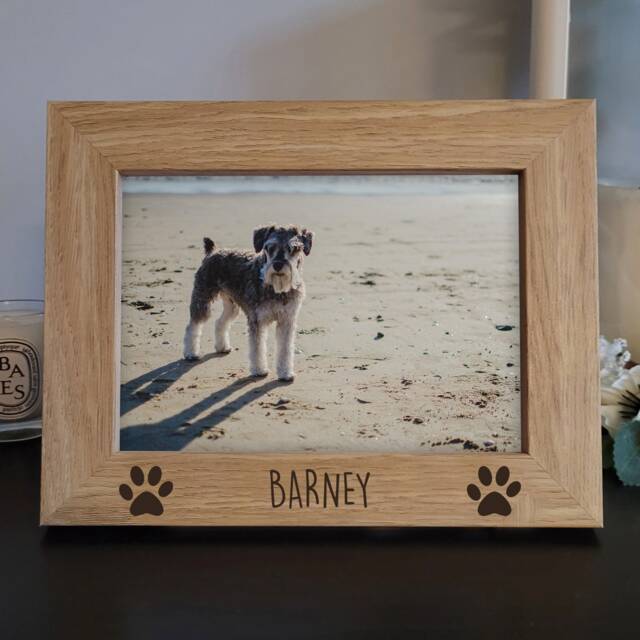 Personalised Pet Name Photo Frame - Engraved Wooden Dog Picture Frame - image 1
