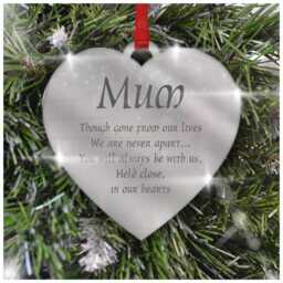 Mirror Christmas Remembrance Decoration, Personalised Angel Robin Memorial Xmas Ornament, in Our Hearts, Mum Dad Heaven, Loss - thumbnail 1