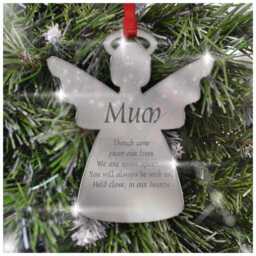 Mirror Christmas Remembrance Decoration, Personalised Angel Robin Memorial Xmas Ornament, in Our Hearts, Mum Dad Heaven, Loss - thumbnail 3