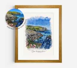 Our Happy Place, Where We Met Location, Favourite Place From Photo, Watercolour Holiday Portrait, Anniversary Gift, Travel Print - thumbnail 1