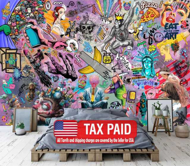 Street Art Graffiti Wallpaper Mural Modern Urban Style, Washable - image 1