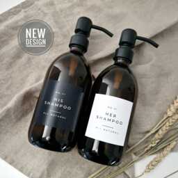 Personalised Soap Dispenser Custom Label - Amber Glass, Plastic Pump Bottle Refillable Minimalist Bathroom