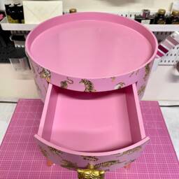 Light Pink Magenta Tiger Round Bedside Table . Fun Bright Home Decor Ideal For Nightstand Or Side Table. Comes With Inbuilt Drawer - thumbnail 4