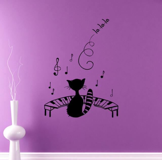 Musical Cat Wall Vinyl Decal Piano Notes Sticker Music Home Decor Bedroom Murals Housewares 4(Msc - image 1