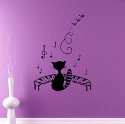 Musical Cat Wall Vinyl Decal Piano Notes Sticker Music Home Decor Bedroom Murals Housewares 4(Msc - thumbnail 1
