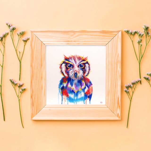Owl Art Print Drip Painting Multicolor Animal Bird Wall Decor Nursery Home - image 1