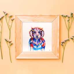 Owl Art Print Drip Painting Multicolor Animal Bird Wall Decor Nursery Home