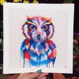 Owl Art Print Drip Painting Multicolor Animal Bird Wall Decor Nursery Home - thumbnail 2