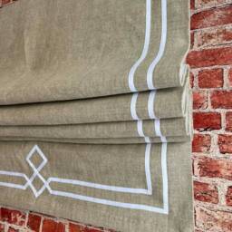 Linen Roman Shade With White Ribbon Border, Custom Window Treatment - thumbnail 2