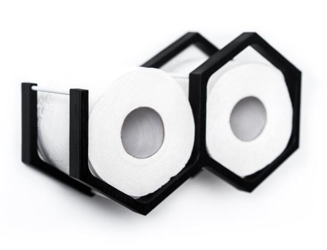 Toilet Paper Holder Wall Mounted, Wooden Tp Storage Near Toilet, Mini Honeycomb Loo Rack, Black Bathroom Shelves - image 1