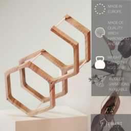 Wooden Honeycomb Toilet Paper Storage Holder, Wall Mounted Loo Rack, Black Hexagon Bathroom Shelf - thumbnail 3