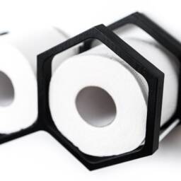 Toilet Paper Holder Wall Mounted, Wooden Tp Storage Near Toilet, Mini Honeycomb Loo Rack, Black Bathroom Shelves - thumbnail 3