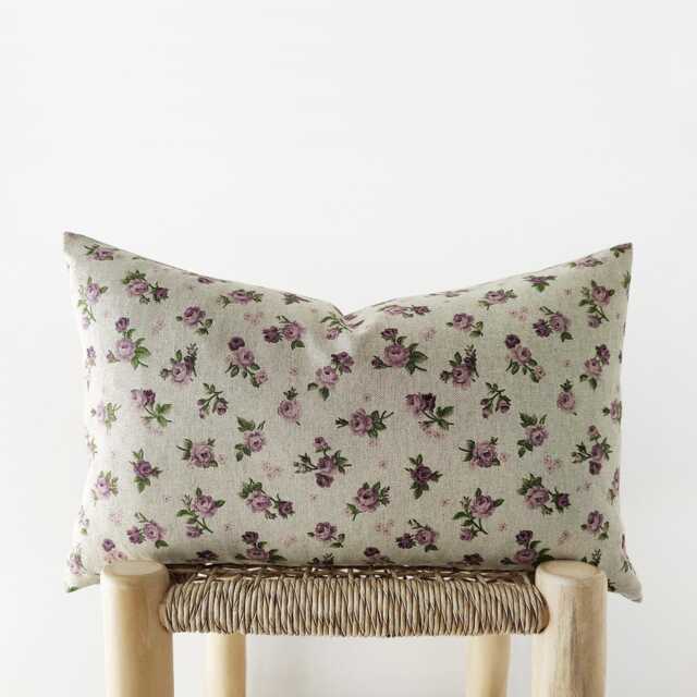Purple Floral Lumbar Pillow Cover - Botanical Printed Cushion - image 1