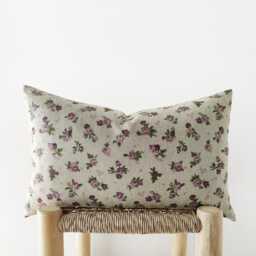 Purple Floral Lumbar Pillow Cover - Botanical Printed Cushion