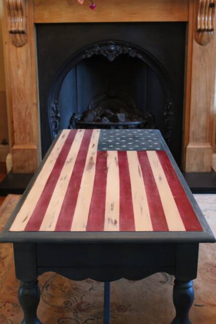 American Shabby Chic, Hand Painted Stars & Stripes Wooden Coffee Table, Upcycled, Distressed - image 1