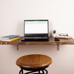 Solid Wood Floating Desk, Wall Mounted Hanging Laptop Study Table, Work From Home, Fold Down Murphy Desk - thumbnail 3