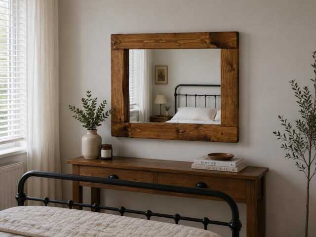 Dark Oak Wax Finish Mirror Is Perfect For A Bedroom - image 1