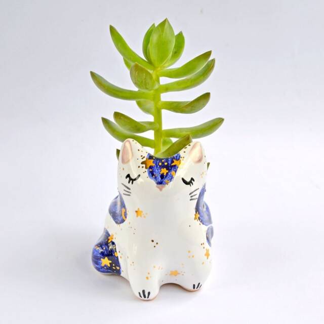 Cat Planter, Animal Ceramic Cat, Lover Gift, Moon Phases, Birthday Housewarming Gift For Friend - image 1