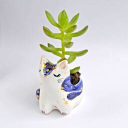 Cat Planter, Animal Ceramic Cat, Lover Gift, Moon Phases, Birthday Housewarming Gift For Friend - thumbnail 2